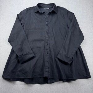 Courtney Washington Linen Tunic Shirt Womens Med Black A-Line Made In USA *FLAW